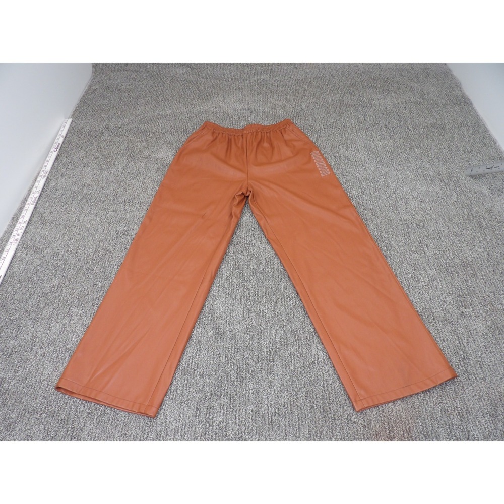 LUCYPARIS Women's Rust Faux Leather Elastic Waist Pull-On Pants Size Small